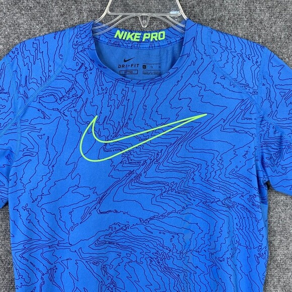 Nike Pro Dri Fit Women XL Fitted Short Sleeve Blue With Front Swoosh - Picture 2 of 9